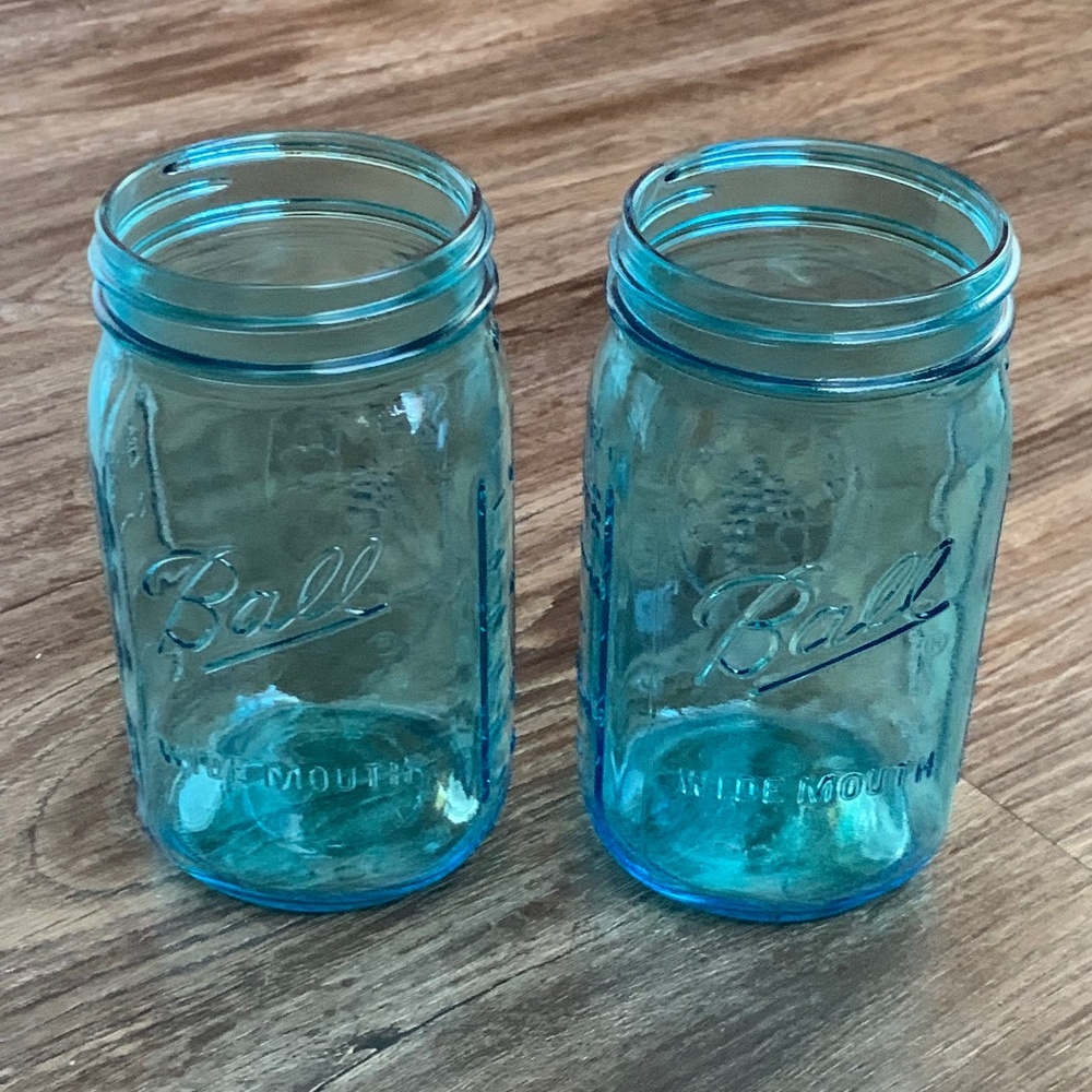 Blue Glass Ball Wide Width Mason Jars Set of 2
